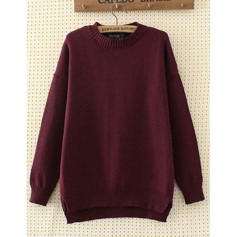 Elegant Claret-red Pure Color Decorated Sweater Elegant Claret-red Pure Color Decorated Sweater