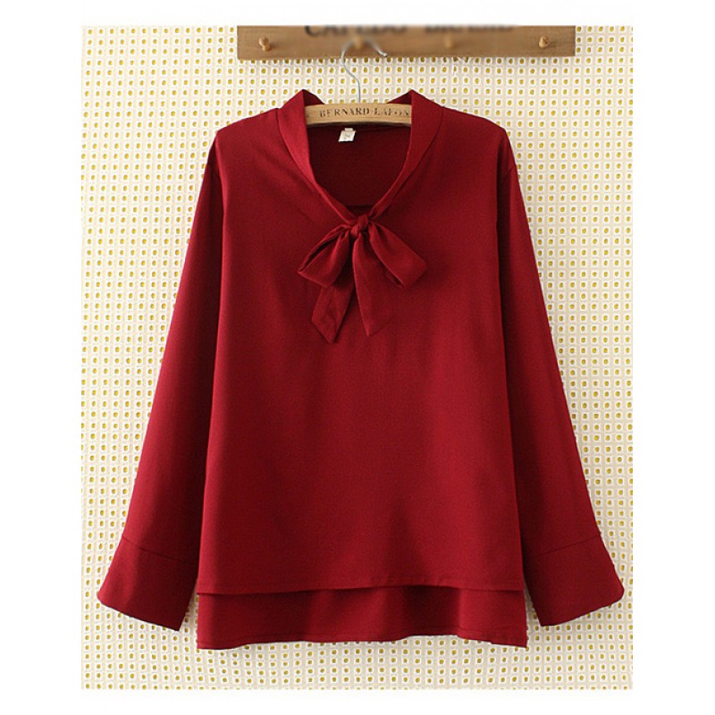 Elegant Claret-red Bowknot Shape Decorated Shirt Elegant Claret-red Bowknot Shape Decorated Shirt