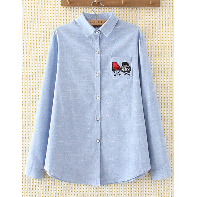 Elegant Blue Hat Pattern Decorated Shirt Elegant Blue Hat Pattern Decorated Shirt