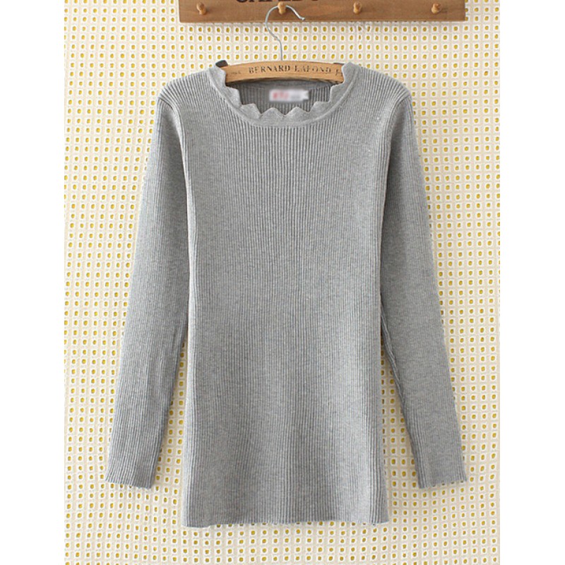 Elegant Gray Pure Color Decorated Sweater Elegant Gray Pure Color Decorated Sweater