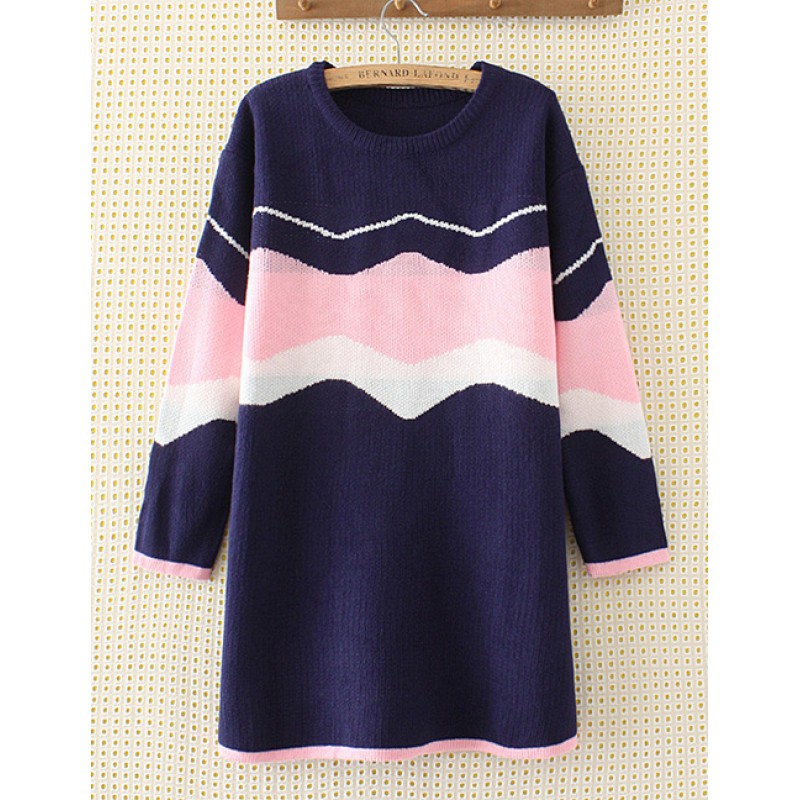 Elegant Navy Color-matching Decorated Sweater Elegant Navy Color-matching Decorated Sweater