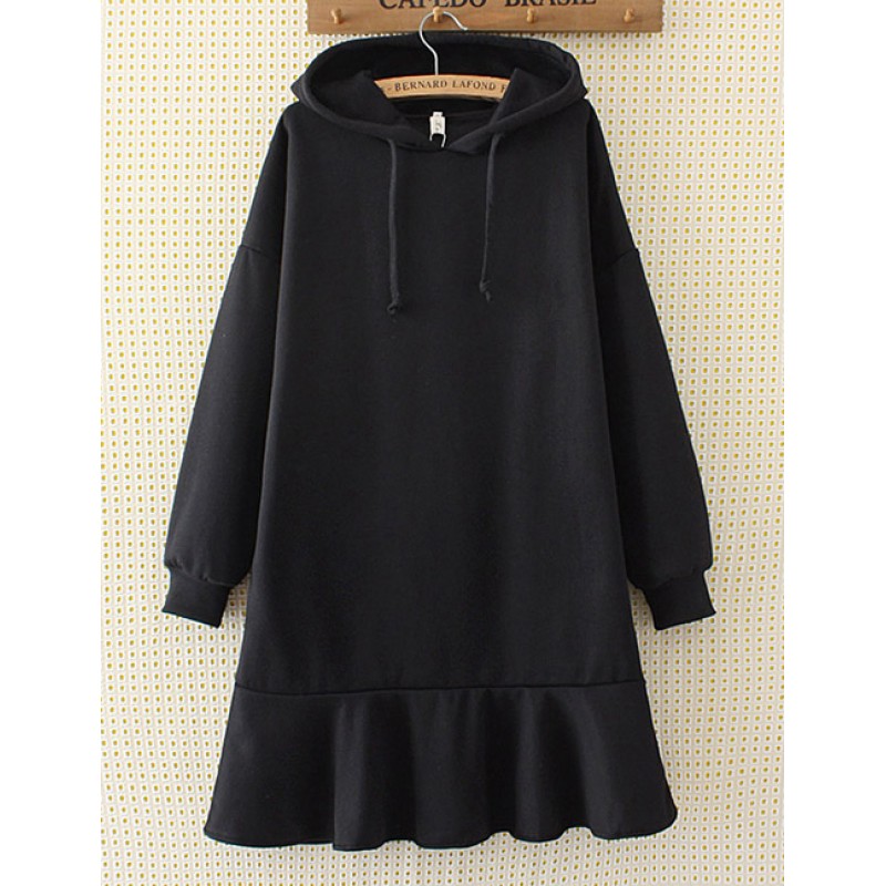 Fashion Black Pure Color Decorated Long Hoodie Fashion Black Pure Color Decorated Long Hoodie