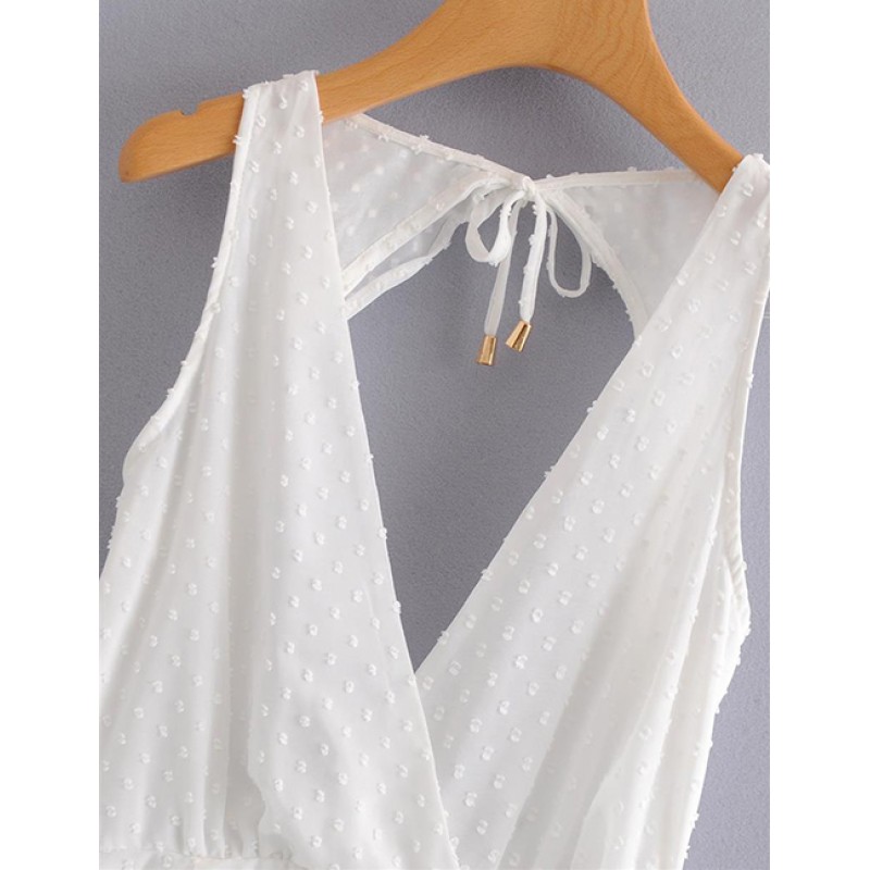 Fashion White V Neckline Design Pure Color Dress Fashion White V Neckline Design Pure Color Dress