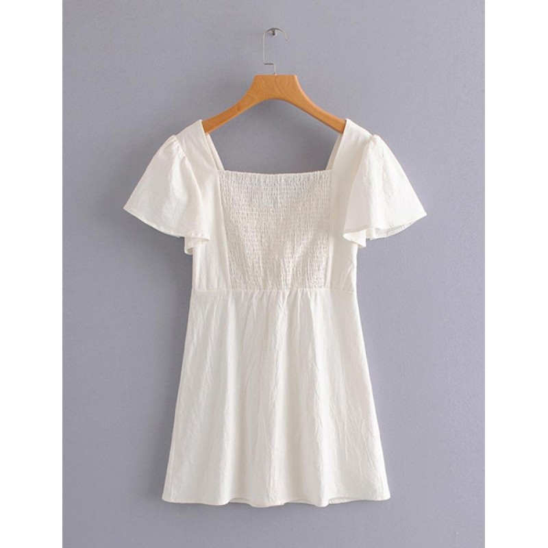 Fashion White Buttons Decorated Pure Color Dress Fashion White Buttons Decorated Pure Color Dress