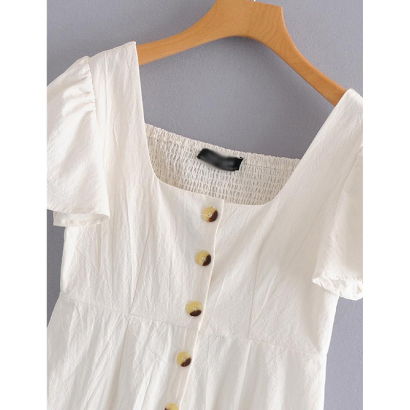Fashion White Buttons Decorated Pure Color Dress Fashion White Buttons Decorated Pure Color Dress