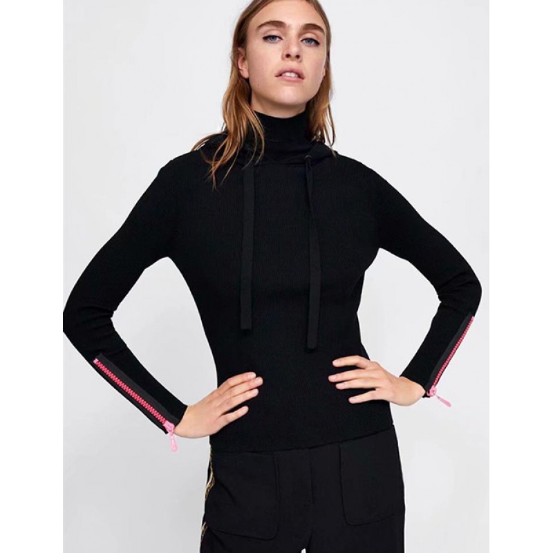 Fashion Black Pure Color Decorated Sweatshirt Fashion Black Pure Color Decorated Sweatshirt
