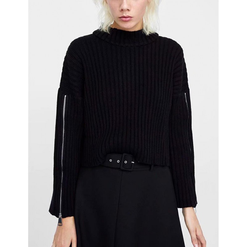 Fashion Black Pure Color Decorated Sweater Fashion Black Pure Color Decorated Sweater