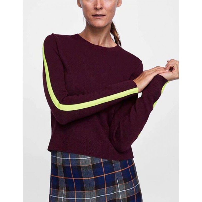 Fashion Claret Red Pure Color Decorated Sweater Fashion Claret Red Pure Color Decorated Sweater