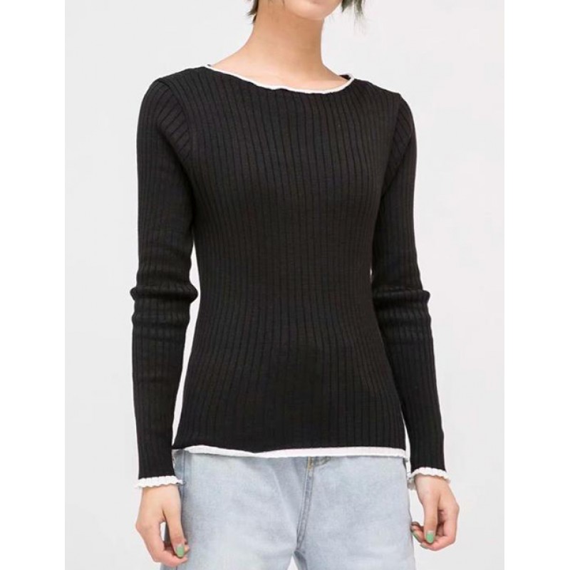 Fashion Black Off Shoulder Design Pure Color Sweater Fashion Black Off Shoulder Design Pure Color Sweater