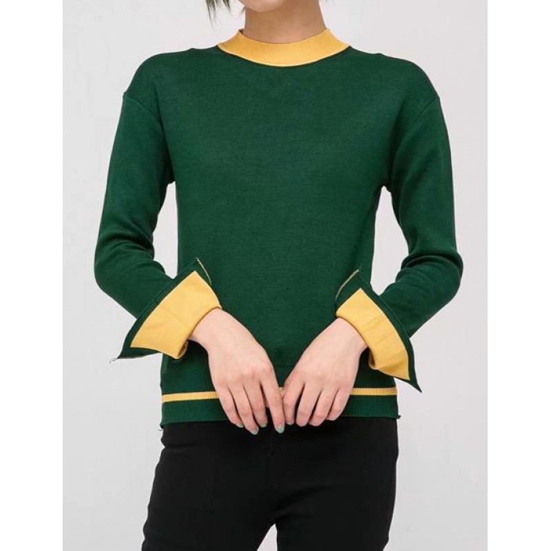 Fashion Green Round Neckline Design Sweater Fashion Green Round Neckline Design Sweater