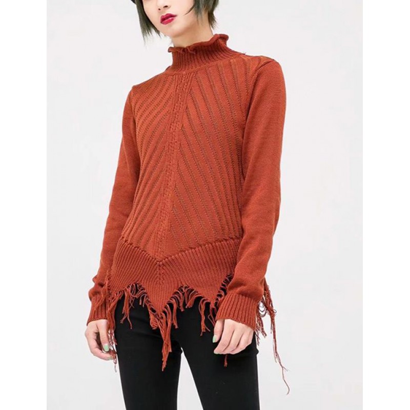 Fashion Coffee Pure Color Decorated Sweater Fashion Coffee Pure Color Decorated Sweater