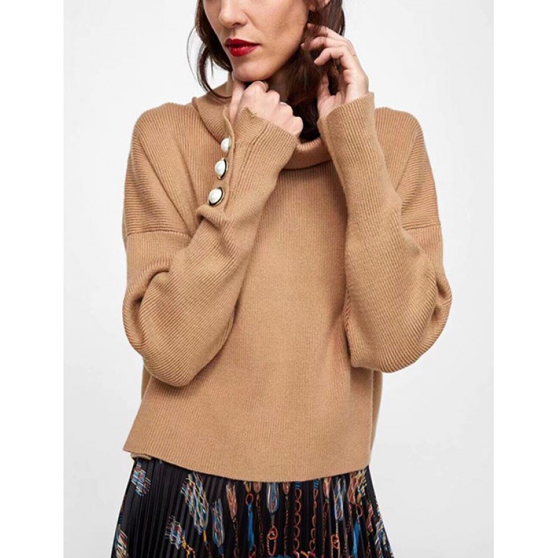 Fashion Khaki Pure Color Decorated Sweater Fashion Khaki Pure Color Decorated Sweater