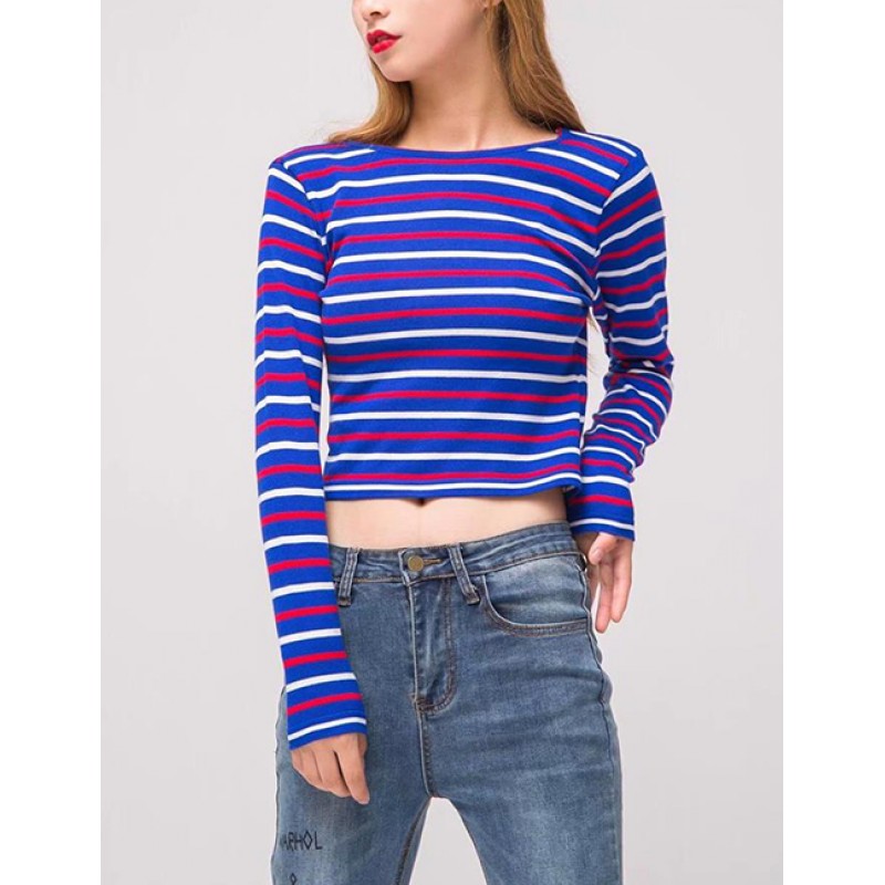 Fashion Blue Stripe Pattern Decorated Sweater Fashion Blue Stripe Pattern Decorated Sweater