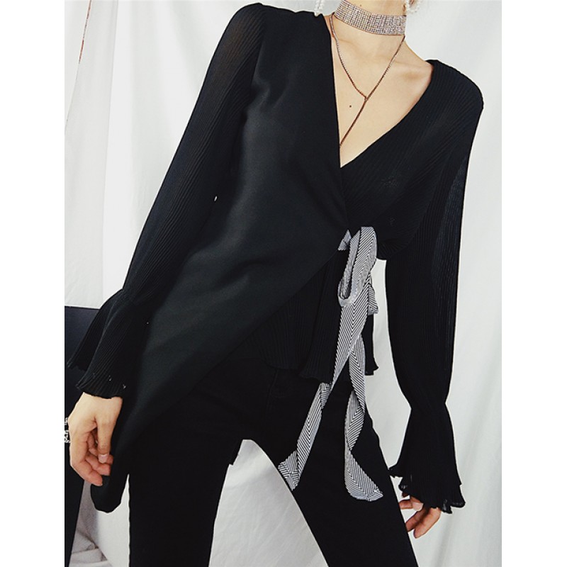 Fashion Black V Neckline Design Pure Color Coat Fashion Black V Neckline Design Pure Color Coat