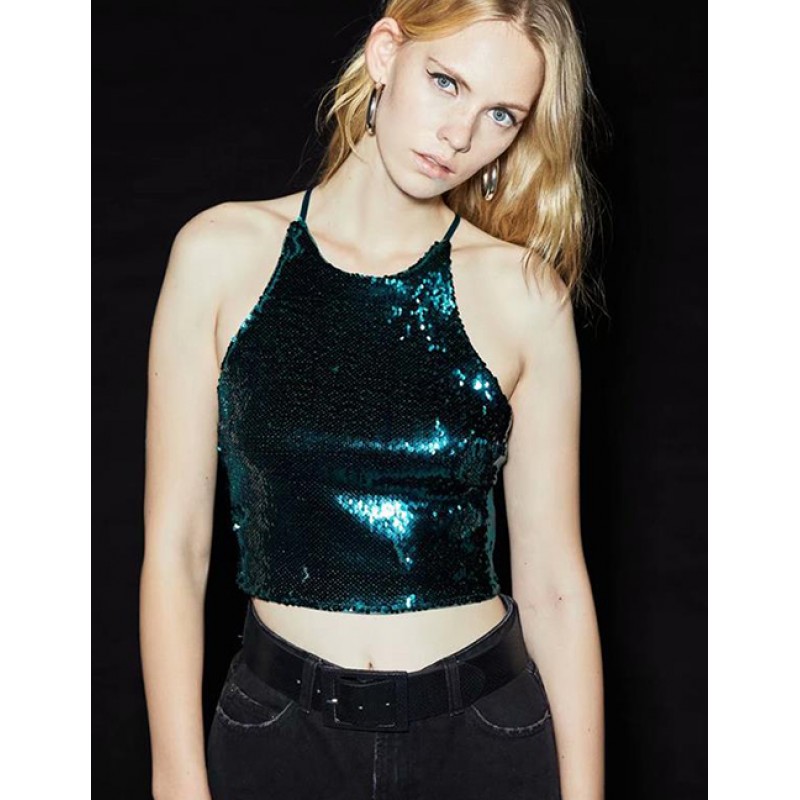 Fashion Dark Green Pure Color Decorated Suspender Blouse Fashion Dark Green Pure Color Decorated Suspender Blouse
