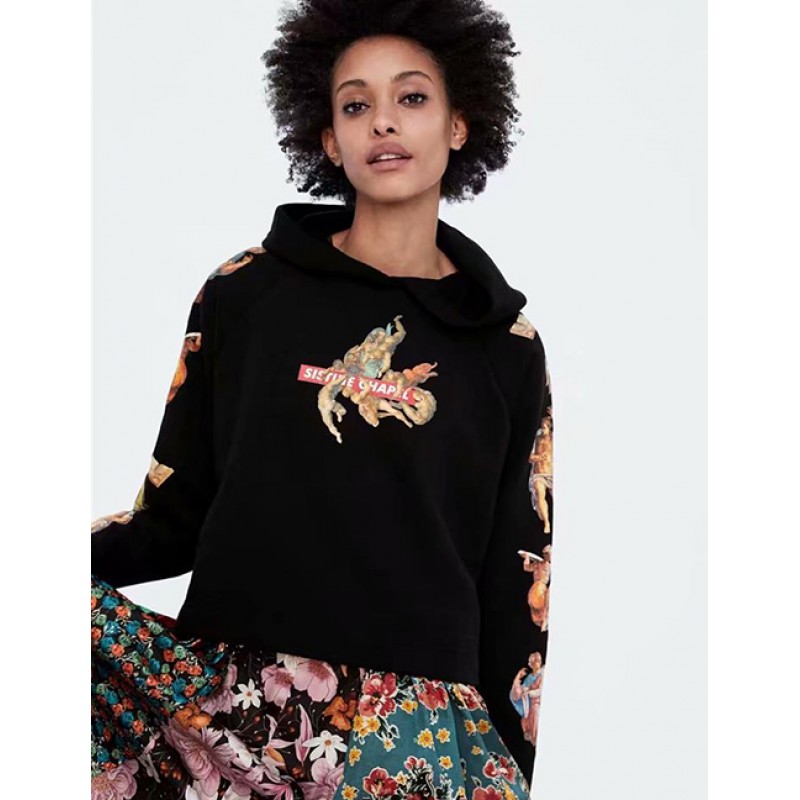Fashion Black Sistine Chapel Pattern Decorated Hoodie Fashion Black Sistine Chapel Pattern Decorated Hoodie