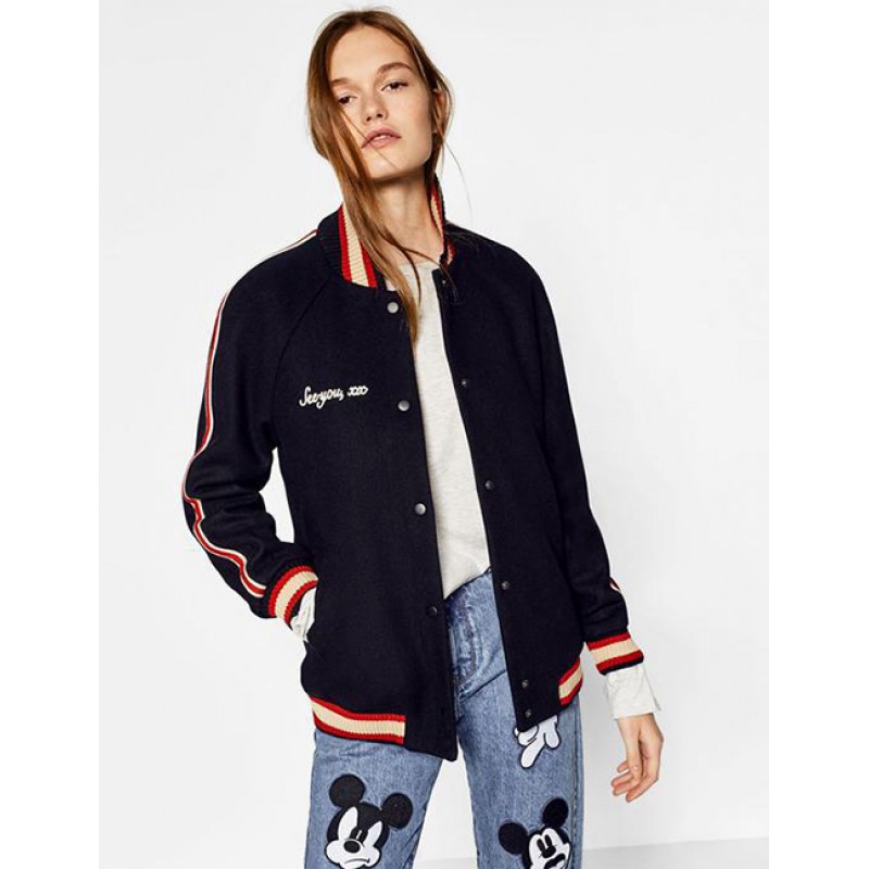 Fashion Black Letter Pattern Decorated Loose Sweater Fashion Black Letter Pattern Decorated Loose Sweater